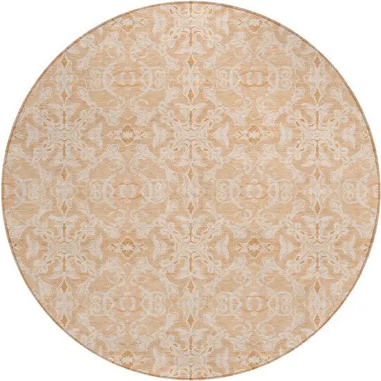 8' Salmon And Beige Round Medallion Washable Indoor Outdoor Area Rug Photo 2