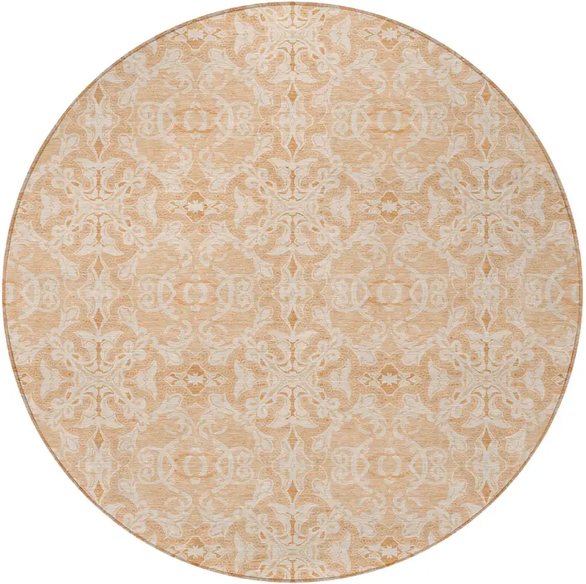 8' Salmon And Beige Round Medallion Washable Indoor Outdoor Area Rug Photo 5