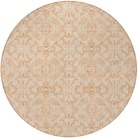 8' Salmon And Beige Round Medallion Washable Indoor Outdoor Area Rug Photo 5