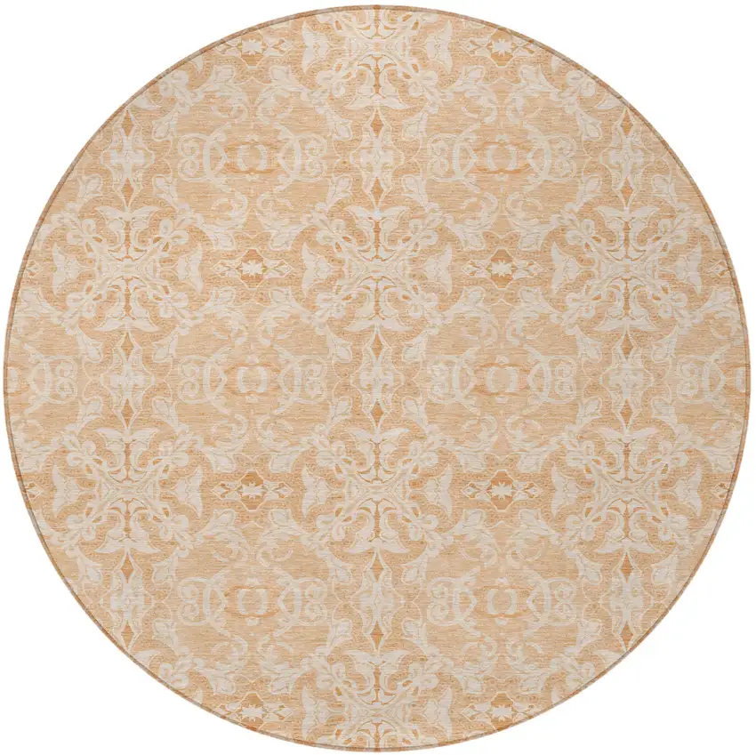 8' Salmon And Beige Round Medallion Washable Indoor Outdoor Area Rug Photo 5