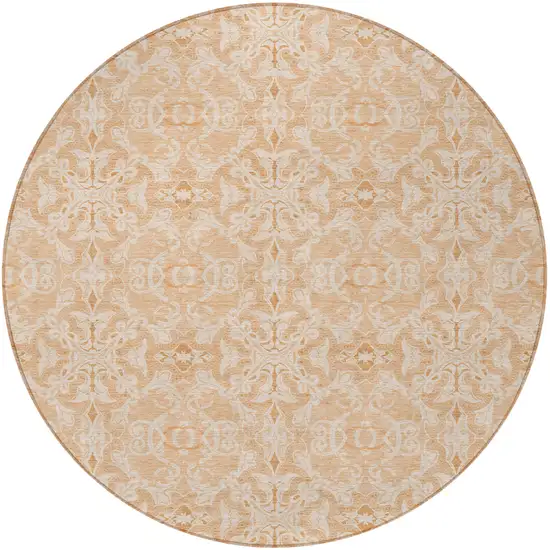 8' Salmon And Beige Round Medallion Washable Indoor Outdoor Area Rug Photo 5