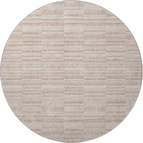 8' Salmon And Beige Striped Washable Round Rug With UV Protection Photo 4