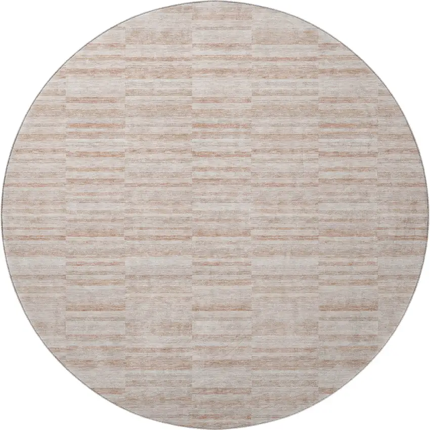 8' Salmon And Beige Striped Washable Round Rug With UV Protection Photo 4