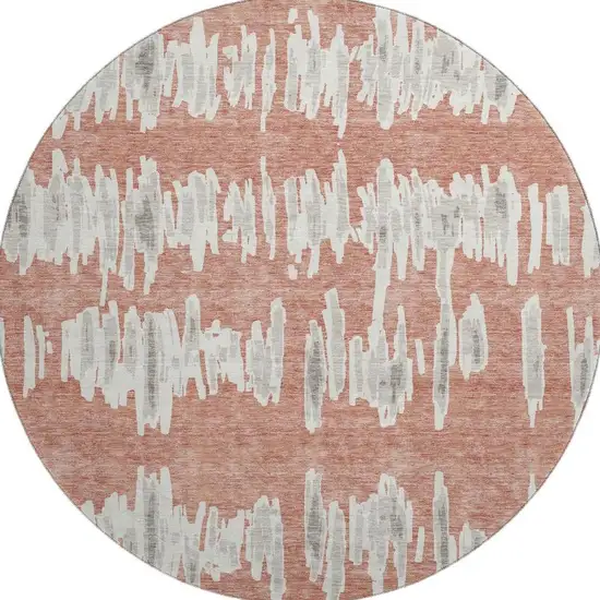 8' Salmon And Beige Striped Washable Round Rug With UV Protection Photo 4