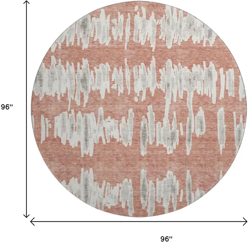 8' Salmon And Beige Striped Washable Round Rug With UV Protection Photo 3