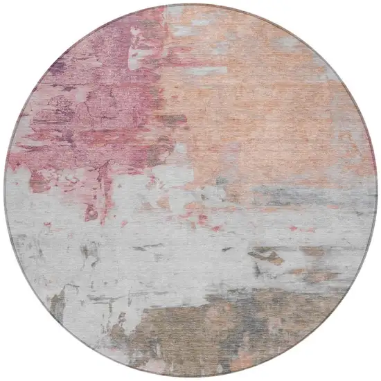8' Salmon And Blush Round Abstract Washable Indoor Outdoor Area Rug Photo 3