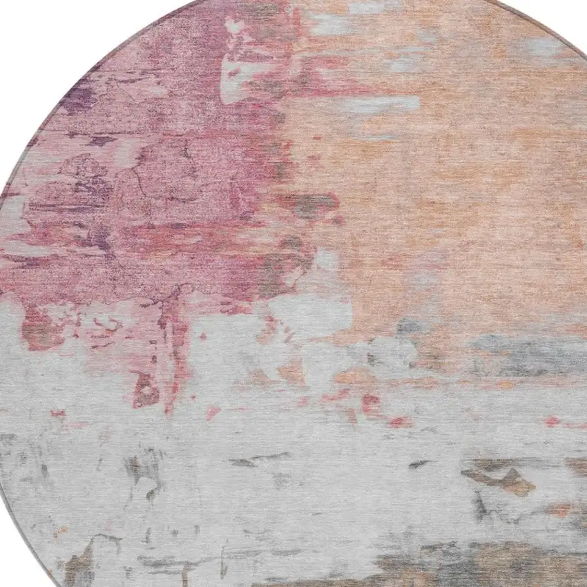 8' Salmon And Blush Round Abstract Washable Indoor Outdoor Area Rug Photo 4