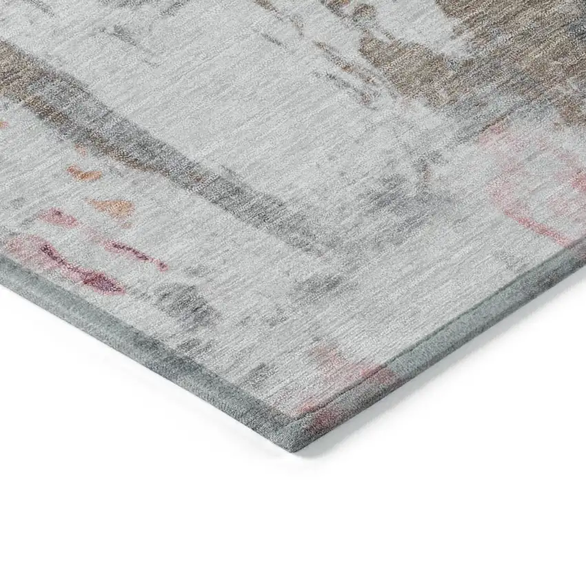 8' Salmon And Blush Round Abstract Washable Indoor Outdoor Area Rug Photo 7