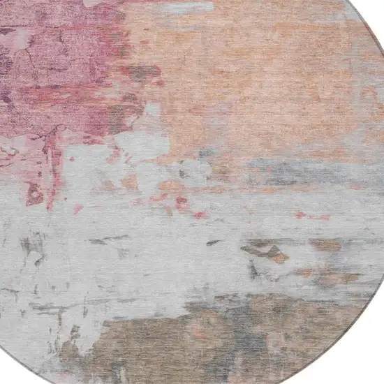 8' Salmon And Blush Round Abstract Washable Indoor Outdoor Area Rug Photo 8