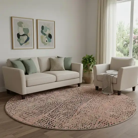 8' Salmon And Charcoal Diamond Washable Round Rug With UV Protection Photo 1