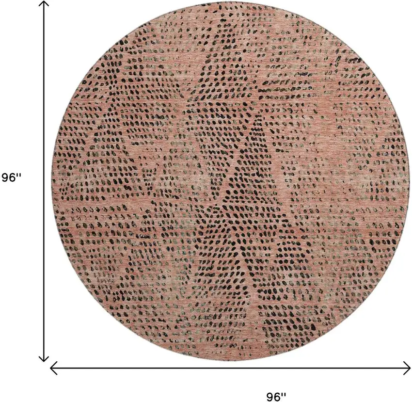 8' Salmon And Charcoal Diamond Washable Round Rug With UV Protection Photo 3