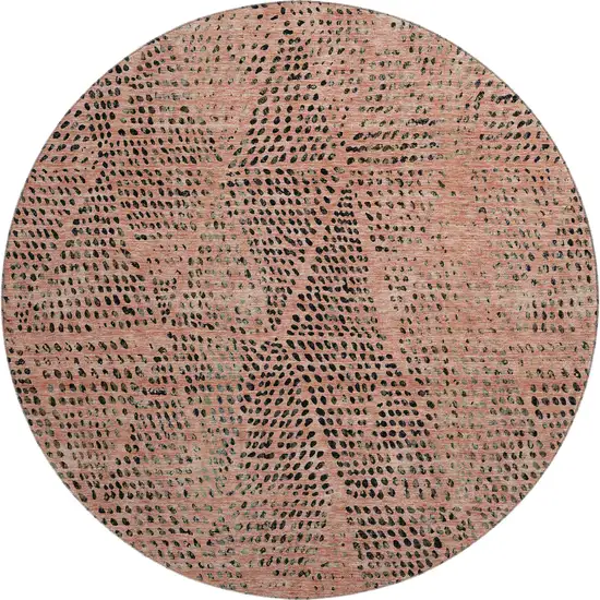8' Salmon And Charcoal Diamond Washable Round Rug With UV Protection Photo 1