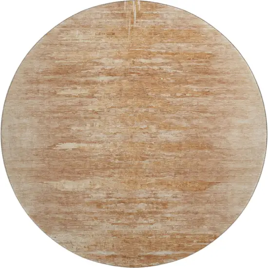 8' Salmon And Copper Abstract Washable Round Rug With UV Protection Photo 1