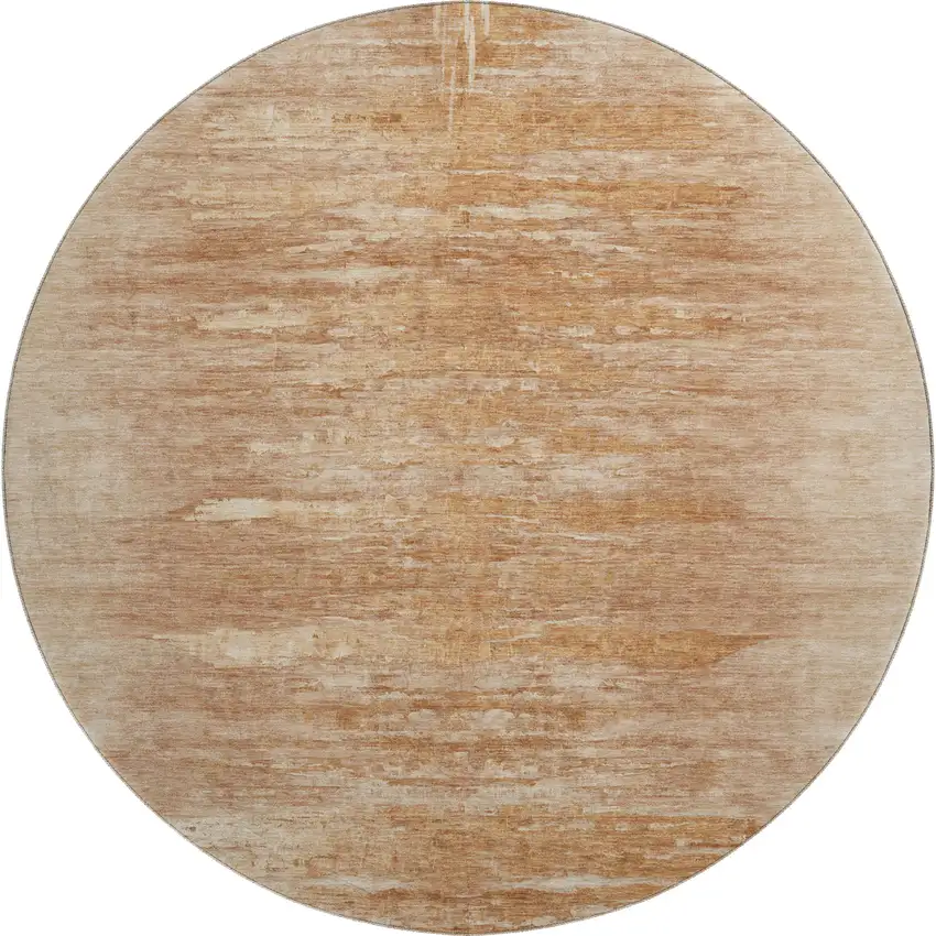 8' Salmon And Copper Abstract Washable Round Rug With UV Protection Photo 1