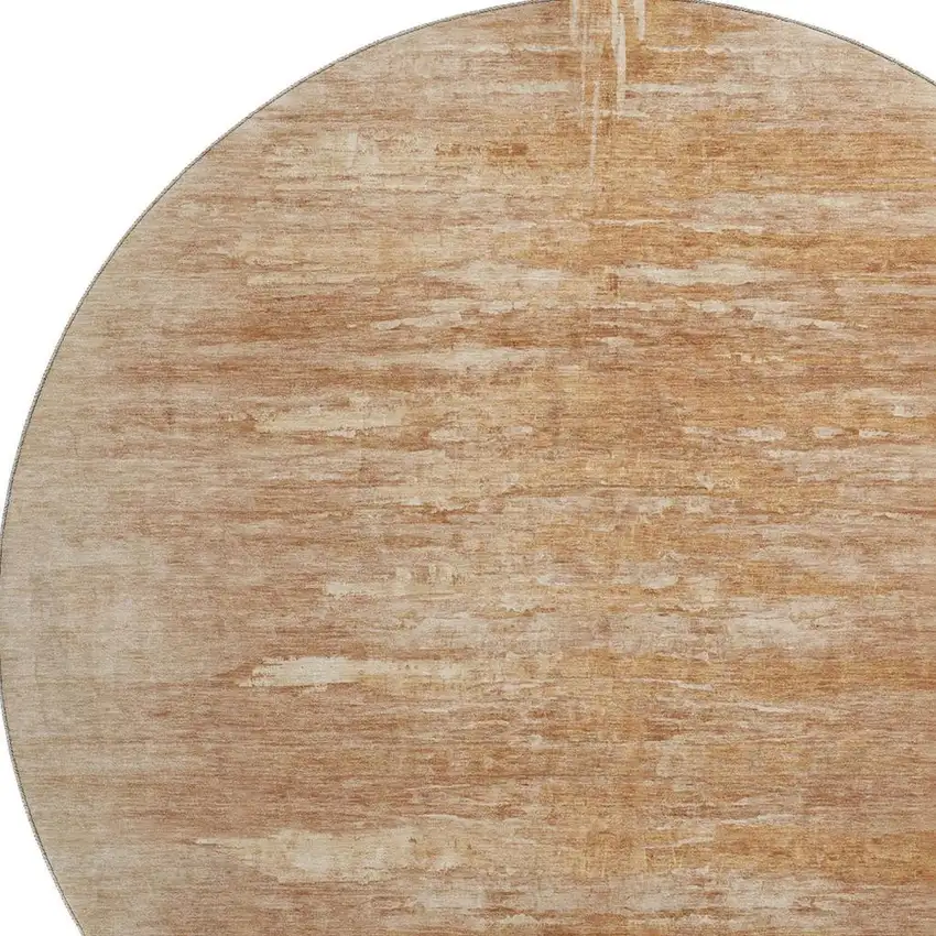8' Salmon And Copper Abstract Washable Round Rug With UV Protection Photo 3