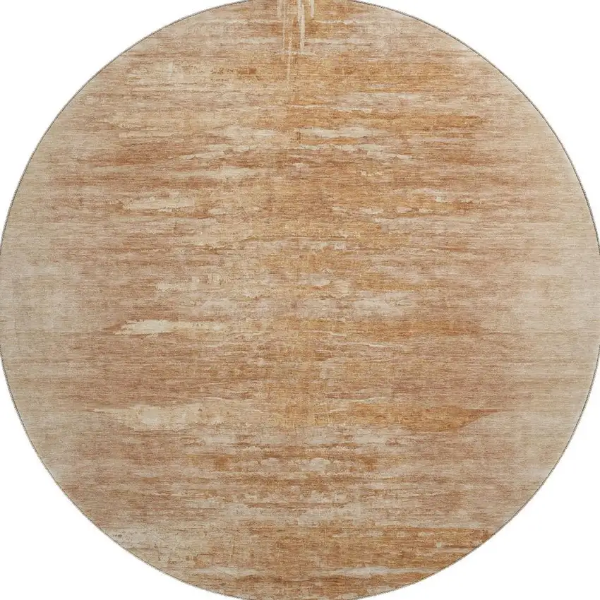 8' Salmon And Copper Abstract Washable Round Rug With UV Protection Photo 4
