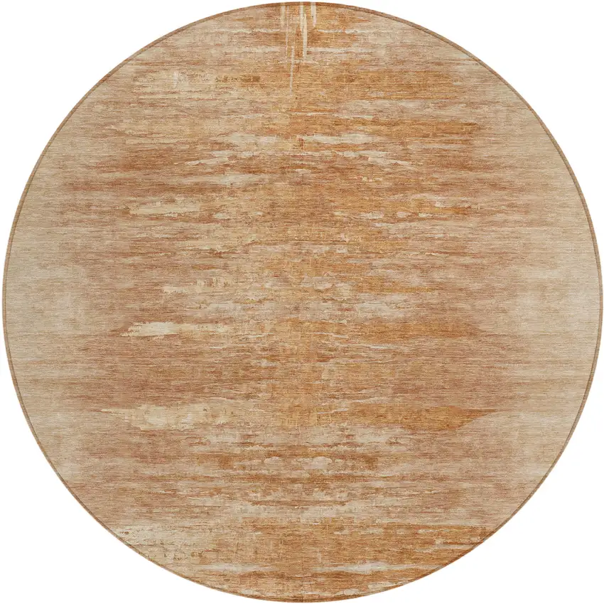 8' Salmon And Copper Round Abstract Washable Indoor Outdoor Area Rug Photo 2
