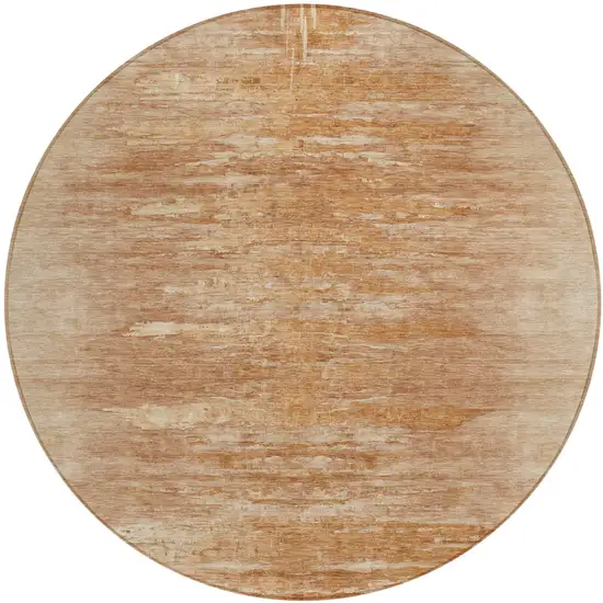 8' Salmon And Copper Round Abstract Washable Indoor Outdoor Area Rug Photo 2