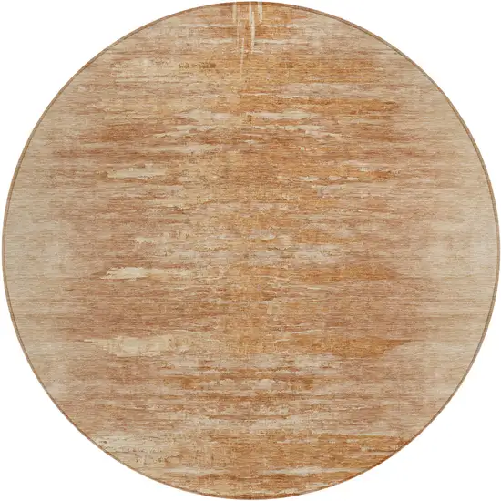 8' Salmon And Copper Round Abstract Washable Indoor Outdoor Area Rug Photo 2
