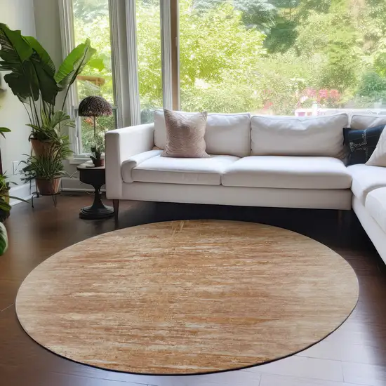 8' Salmon And Copper Round Abstract Washable Indoor Outdoor Area Rug Photo 6