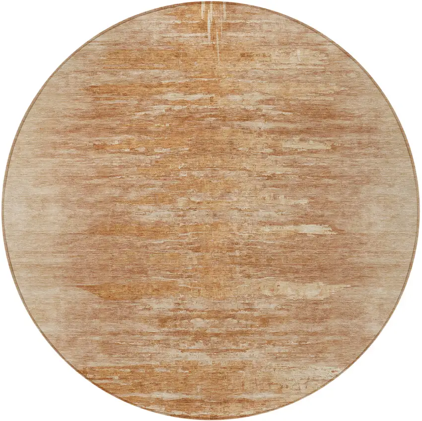 8' Salmon And Copper Round Abstract Washable Indoor Outdoor Area Rug Photo 4