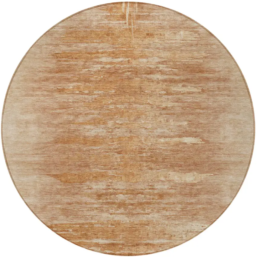 8' Salmon And Copper Round Abstract Washable Indoor Outdoor Area Rug Photo 4