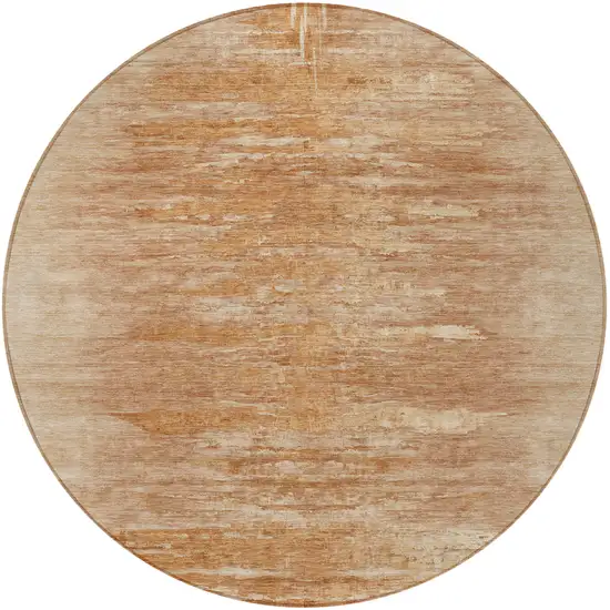 8' Salmon And Copper Round Abstract Washable Indoor Outdoor Area Rug Photo 4