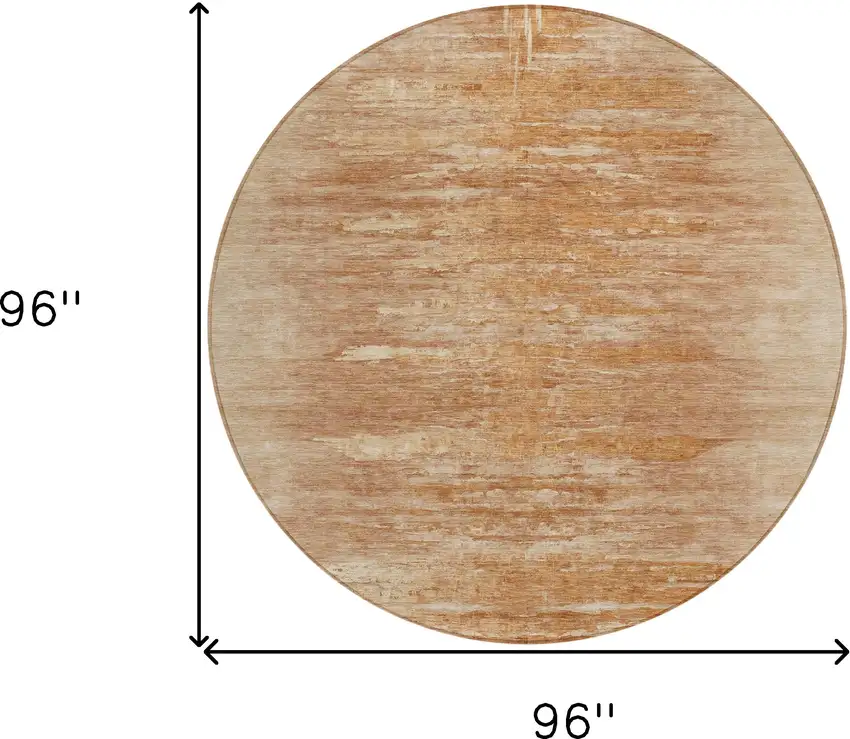 8' Salmon And Copper Round Abstract Washable Indoor Outdoor Area Rug Photo 3