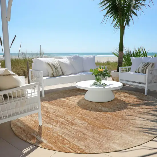 8' Salmon And Copper Round Abstract Washable Indoor Outdoor Area Rug Photo 5