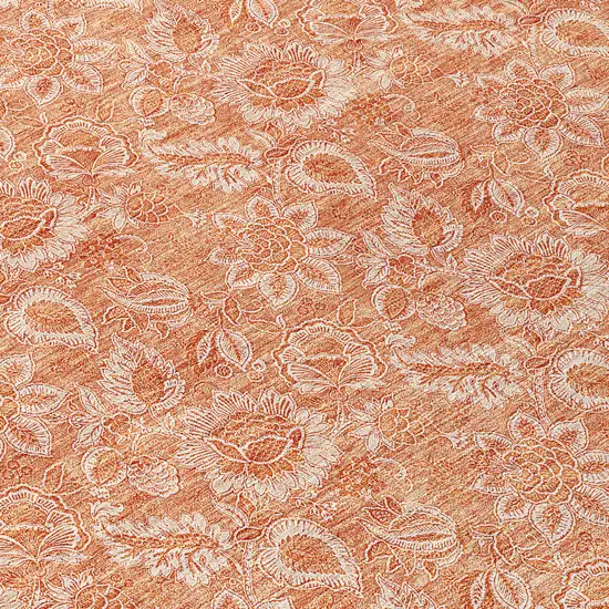 8' Salmon And Copper Round Floral Washable Indoor Outdoor Area Rug Photo 8