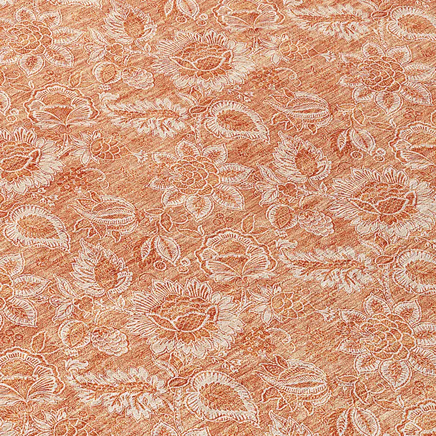 8' Salmon And Copper Round Floral Washable Indoor Outdoor Area Rug Photo 8