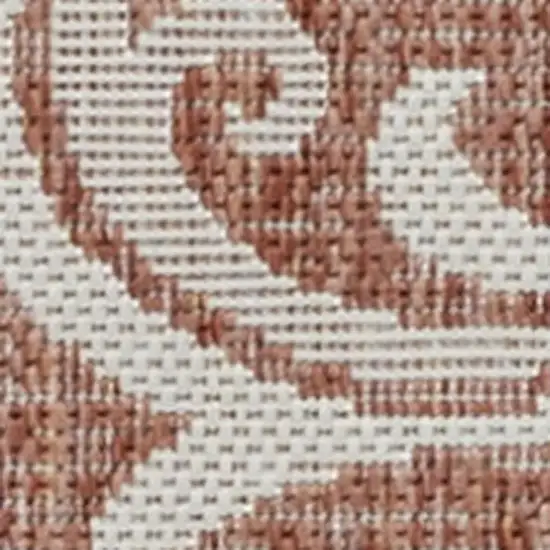 8' Salmon And Cream Floral Indoor Outdoor Runner Rug Photo 2