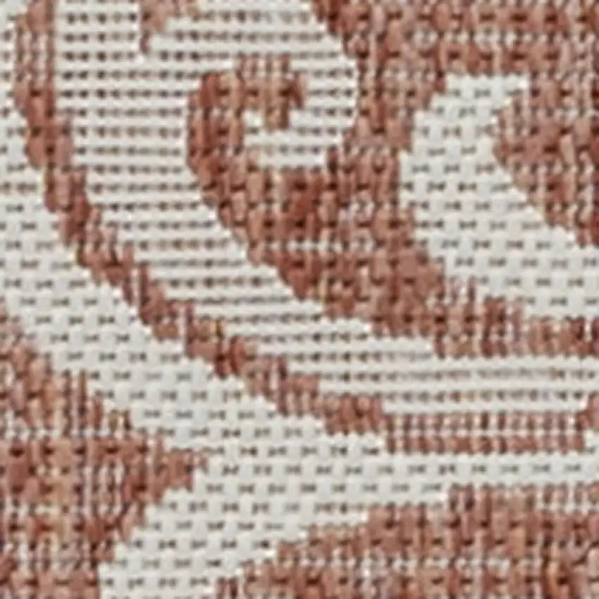 8' Salmon And Cream Floral Indoor Outdoor Runner Rug Photo 2