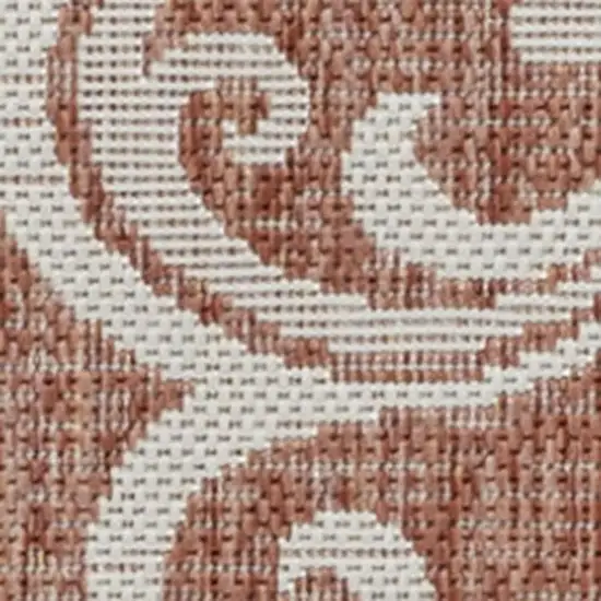 8' Salmon And Cream Floral Indoor Outdoor Runner Rug Photo 3