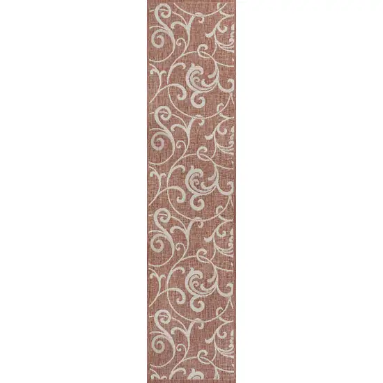 8' Salmon And Cream Floral Indoor Outdoor Runner Rug Photo 1