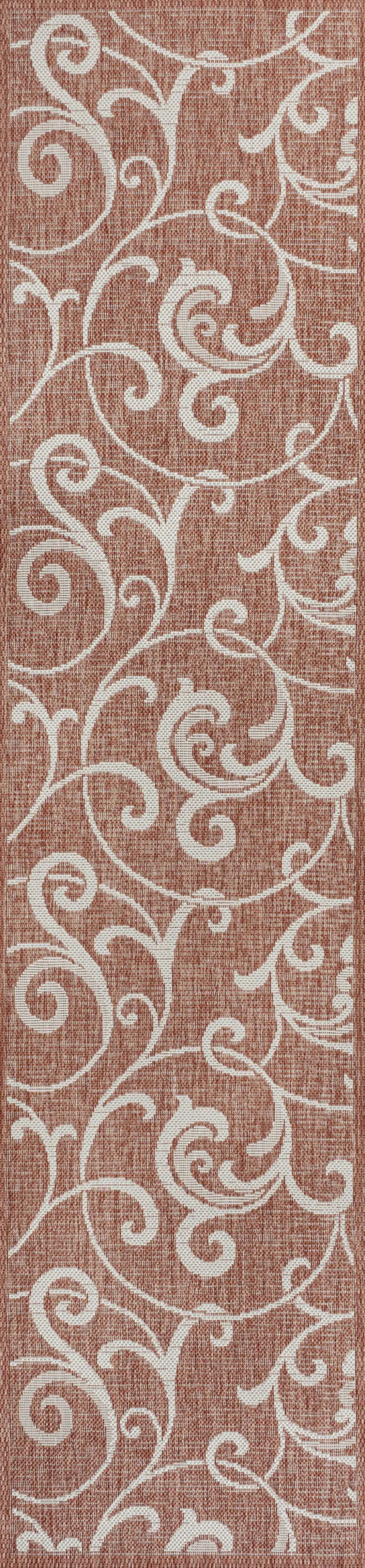 8' Salmon And Cream Floral Indoor Outdoor Runner Rug Photo 1