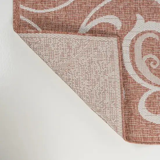 8' Salmon And Cream Floral Indoor Outdoor Runner Rug Photo 9