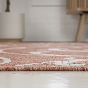 Photo of 8' Salmon And Cream Floral Indoor Outdoor Runner Rug