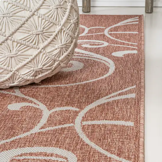 8' Salmon And Cream Floral Indoor Outdoor Runner Rug Photo 8