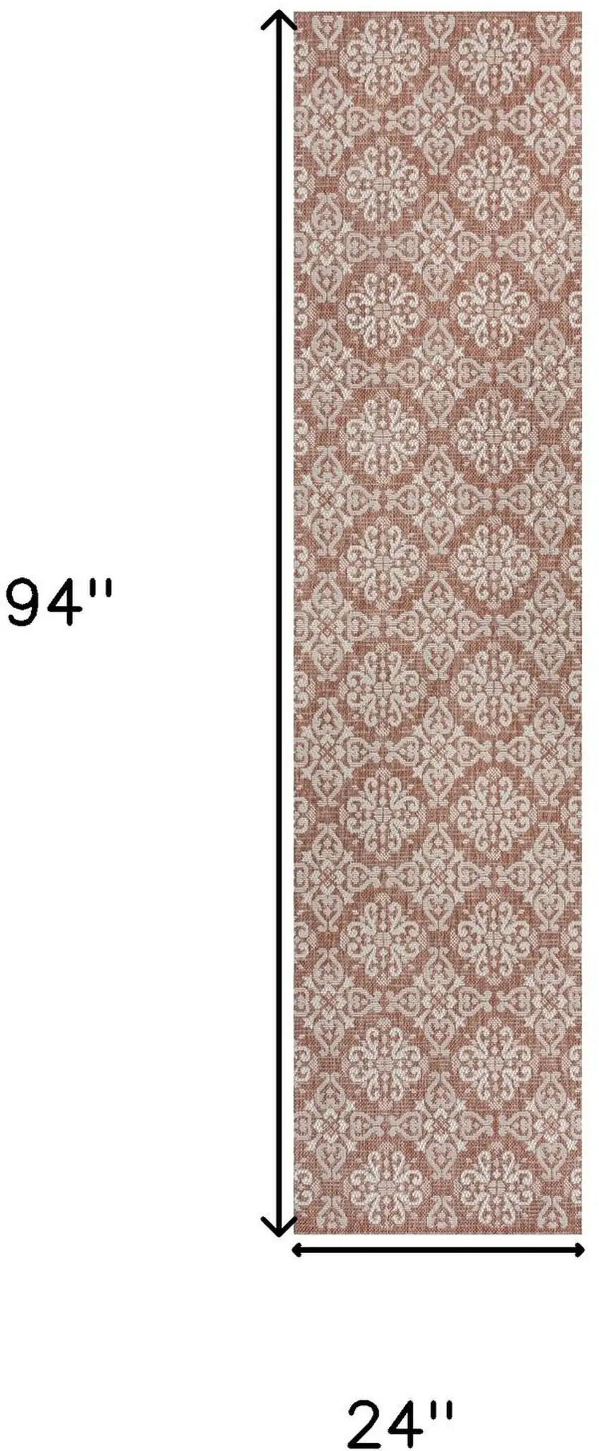 8' Salmon And Cream Floral Indoor Outdoor Runner Rug Photo 5