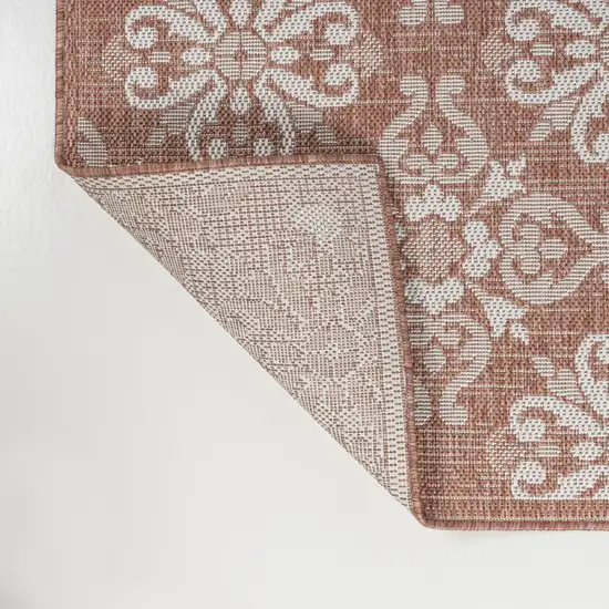 8' Salmon And Cream Floral Indoor Outdoor Runner Rug Photo 8