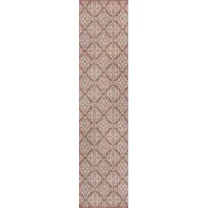 Photo of 8' Salmon And Cream Floral Indoor Outdoor Runner Rug