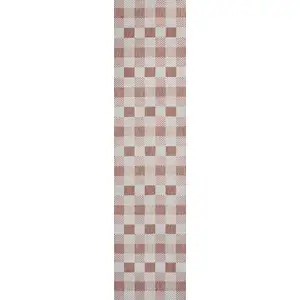 Photo of 8' Salmon And Cream Geometric Indoor Outdoor Runner Rug