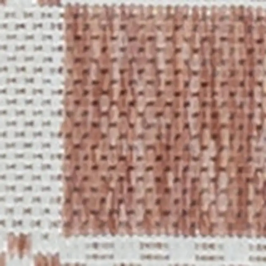 8' Salmon And Cream Geometric Indoor Outdoor Runner Rug Photo 2