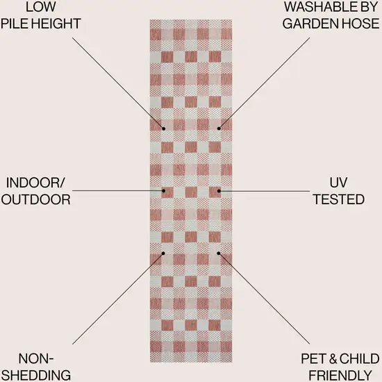 8' Salmon And Cream Geometric Indoor Outdoor Runner Rug Photo 7