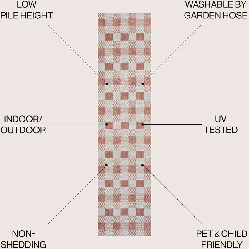 8' Salmon And Cream Geometric Indoor Outdoor Runner Rug Photo 7