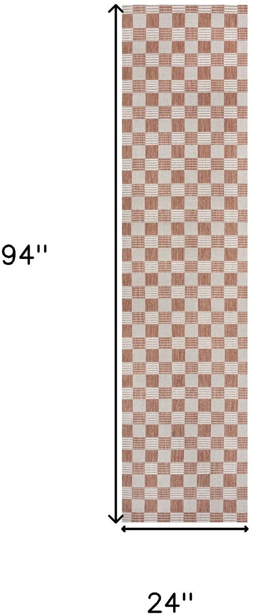 8' Salmon And Cream Geometric Indoor Outdoor Runner Rug Photo 6