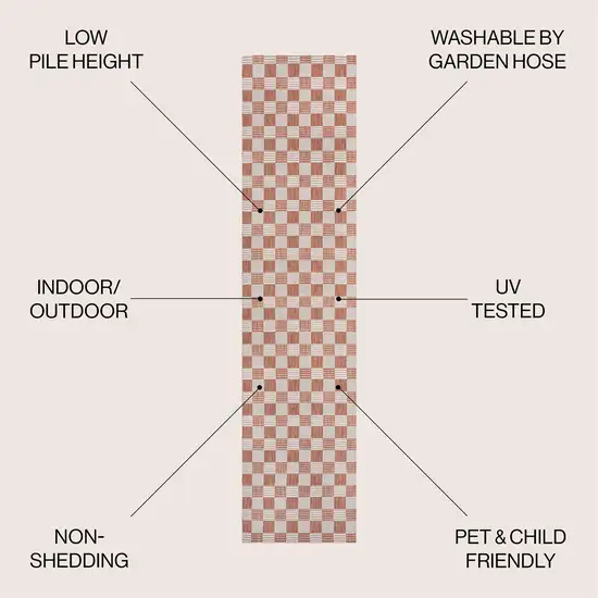 8' Salmon And Cream Geometric Indoor Outdoor Runner Rug Photo 9