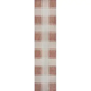 Photo of 8' Salmon And Cream Gingham Indoor Outdoor Runner Rug