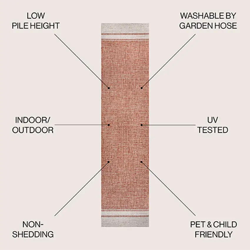 8' Salmon And Cream Indoor Outdoor Runner Rug Photo 9